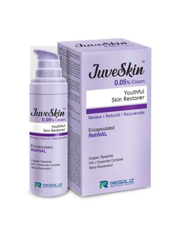 Regaliz JuveSkin 0.05% Retinal Night Cream | Encapsulated Retinal, Copper Tripeptide, Hyaluronic Acid, Ceramide Complex & Trans-Resveratrol | Gentle Renewal for Smooth & Even-Toned Skin | 30 ml - Image 1