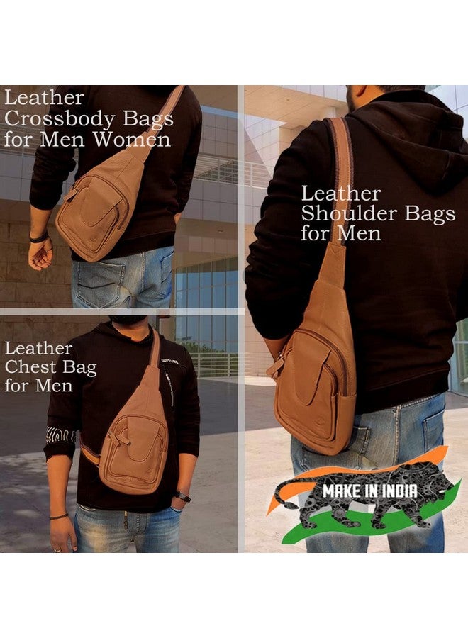 RUSTIC TOWN Leather Sling Chest Bag for Men - Slim Crossbody Shoulder Bag for Outdoor Hiking - Stylish Backpack for Travel - Image 2
