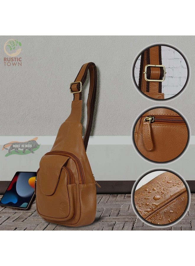 RUSTIC TOWN Leather Sling Chest Bag for Men - Slim Crossbody Shoulder Bag for Outdoor Hiking - Stylish Backpack for Travel - Image 5