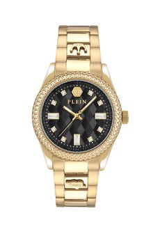 PHILIPP PLEIN QUEEN Women’s 38mm Gold Watch by Philipp Plein with Triangular Pattern Dial, Crystal-Adorned Indices, Regal Design & 50m Water Resistance  - Image 1