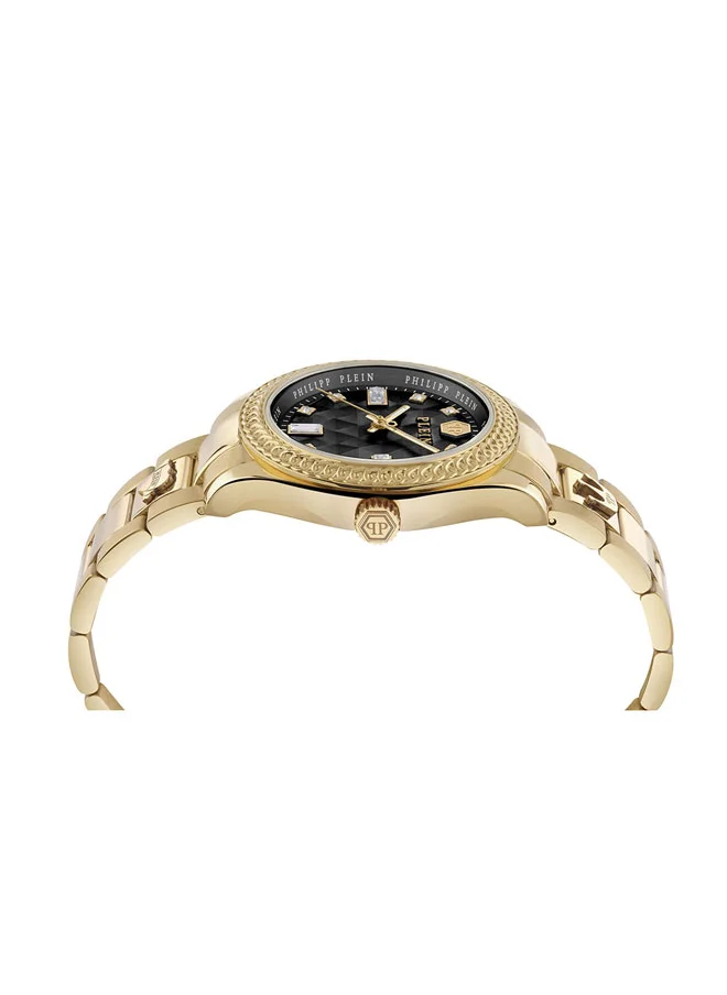 فيليب بلين QUEEN Women’s 38mm Gold Watch by Philipp Plein with Triangular Pattern Dial, Crystal-Adorned Indices, Regal Design & 50m Water Resistance