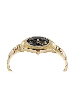 PHILIPP PLEIN QUEEN Women’s 38mm Gold Watch by Philipp Plein with Triangular Pattern Dial, Crystal-Adorned Indices, Regal Design & 50m Water Resistance  - Image 2