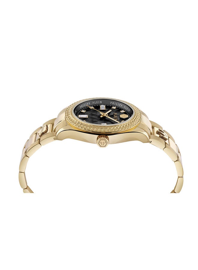 PHILIPP PLEIN QUEEN Women’s 38mm Gold Watch by Philipp Plein with Triangular Pattern Dial, Crystal-Adorned Indices, Regal Design & 50m Water Resistance - Image 2