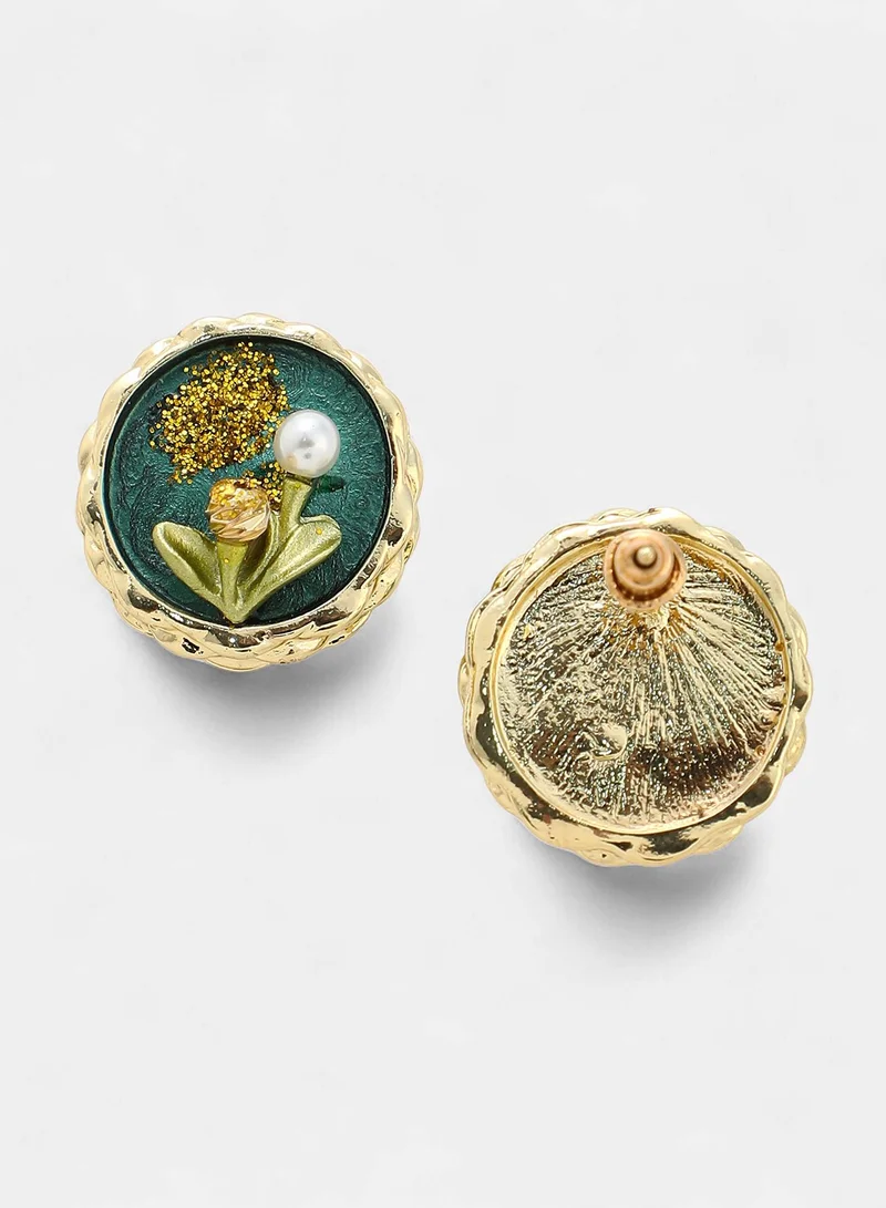 Sohi  Women's Pearls Beaded The Portrait Circular Shaped Studs for Women | Best Price UAE