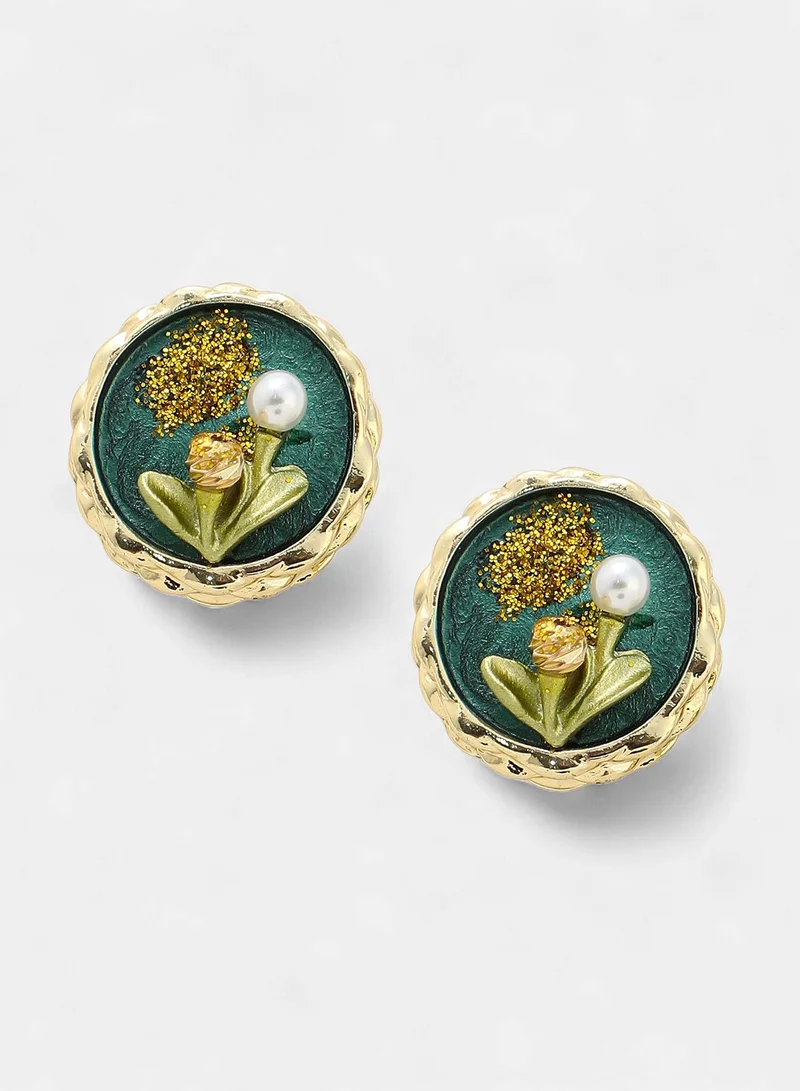 Sohi  Women's Pearls Beaded The Portrait Circular Shaped Studs for Women | Best Price UAE