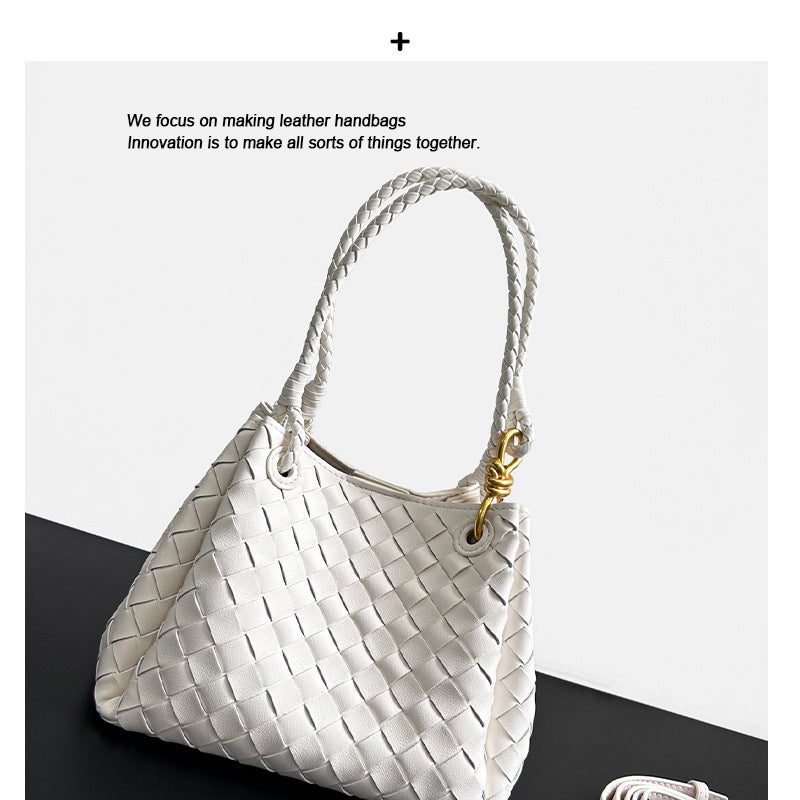 Leather Woven Parachute Bag Shu Qi Same Style Portable Vegetable Basket Large Capacity Cowhide Bucket Bag - Image 3