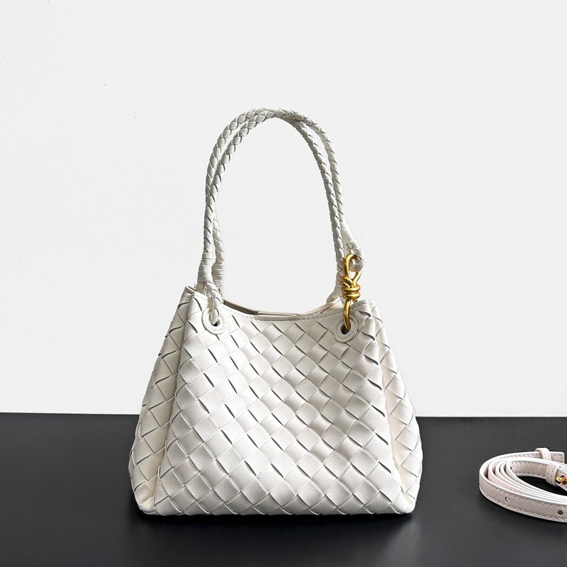 Leather Woven Parachute Bag Shu Qi Same Style Portable Vegetable Basket Large Capacity Cowhide Bucket Bag - Image 2