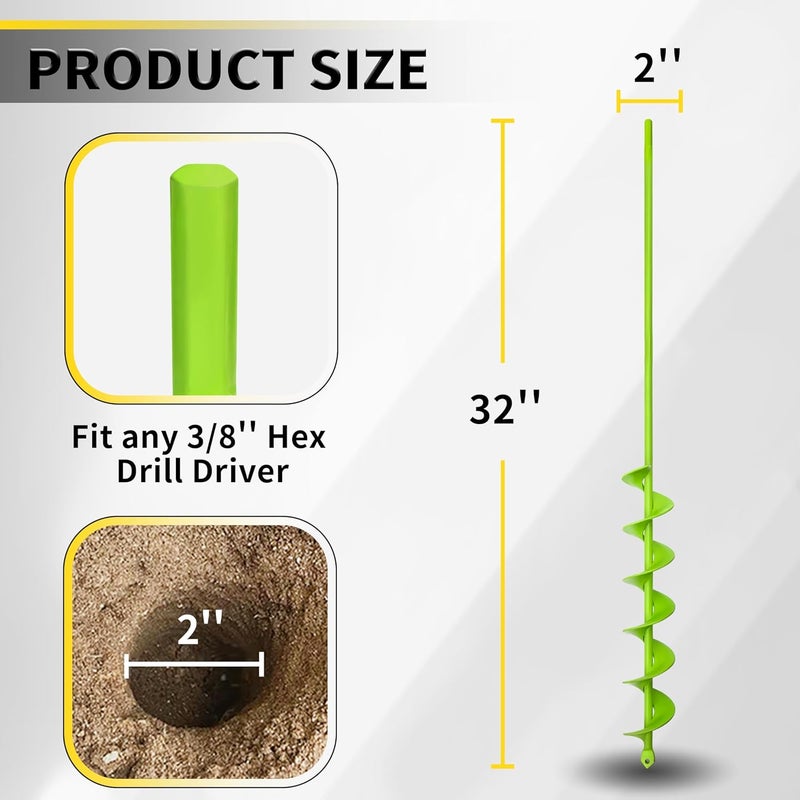 SORANGEUN 2"x32" Auger Drill Bit for Planting, Garden Auger for Planting Bulbs with Drill for 3/8" Hex Drive - Image 2