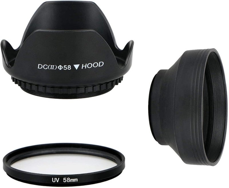EEEKit 58mm Tulip Flower Lens Hood with UV Filter Lens for Canon EOS 77D 80D Rebel T8i T7 T7i T6i XTi SL2 DSLR Camera - Image 1