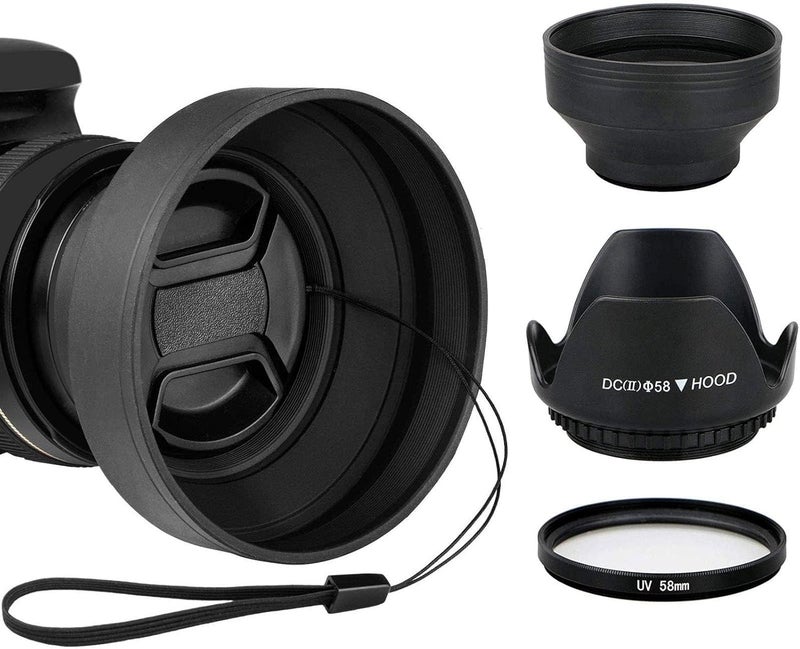 EEEKit 58mm Tulip Flower Lens Hood with UV Filter Lens for Canon EOS 77D 80D Rebel T8i T7 T7i T6i XTi SL2 DSLR Camera - Image 3