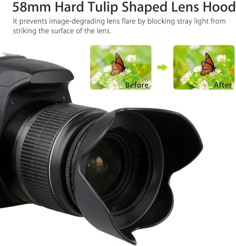 EEEKit 58mm Tulip Flower Lens Hood with UV Filter Lens for Canon EOS 77D 80D Rebel T8i T7 T7i T6i XTi SL2 DSLR Camera - Image 4