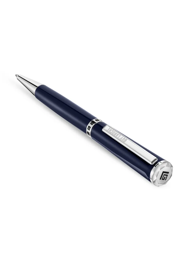 Guy Laroche Vincent Blue Enamel Pen with Stainless Steel Trims & Running Logo