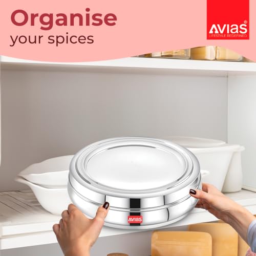AVIAS Deluxe Stainless Steel Spice Box Cum Organiser / 7 Compartments and Steel Spoon/Masala Dani with Stainless Steel Lid/Masala Box for Kitchen/Rust Resistant Steel Organiser/Medium - Image 4