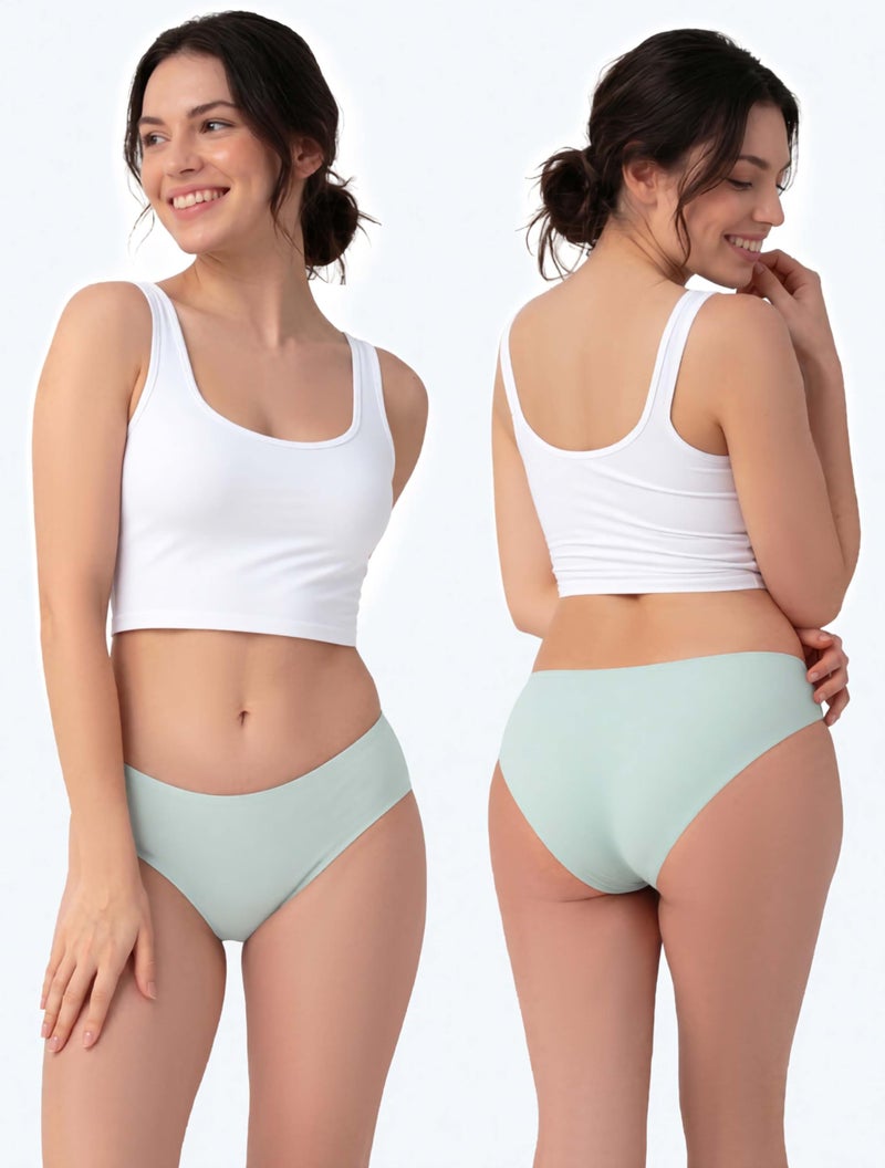 TIICHOO Period Underwear Heavy Flow Seamless Period Bikini Panties for Women 5 Pack (Medium,Black/2 Beige/2 Smoke Green) - Image 2