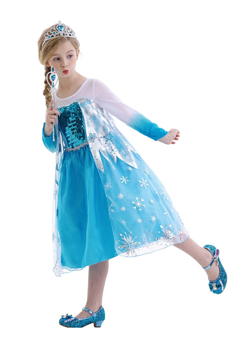 MIXDE Ice Princess Frozen Costume Dress For Girls With Flared Style Full Sleeves 100CM  - Image 2