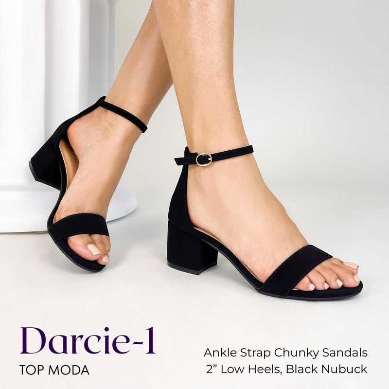 TOP Moda Darcie-1 Ankle Strap Dressy High Heel Sandal, Non-slip Sole, For Wedding, Party, Prom, Evening Wear, or Any Occasion, Sleek Style Block Heel Sandals, Black Nubuck, 10 - Image 5