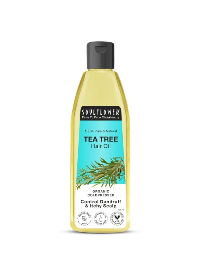 Soulflower Tea Tree Hair Oil | Hair Growth, Scalp Nourishment, Anti Dandruff | Pure, Natural, & Cold Pressed | Tea Tree Essential Oil, Castor, Sesame, Olive & Jojoba Oil | 120ml - Image 1