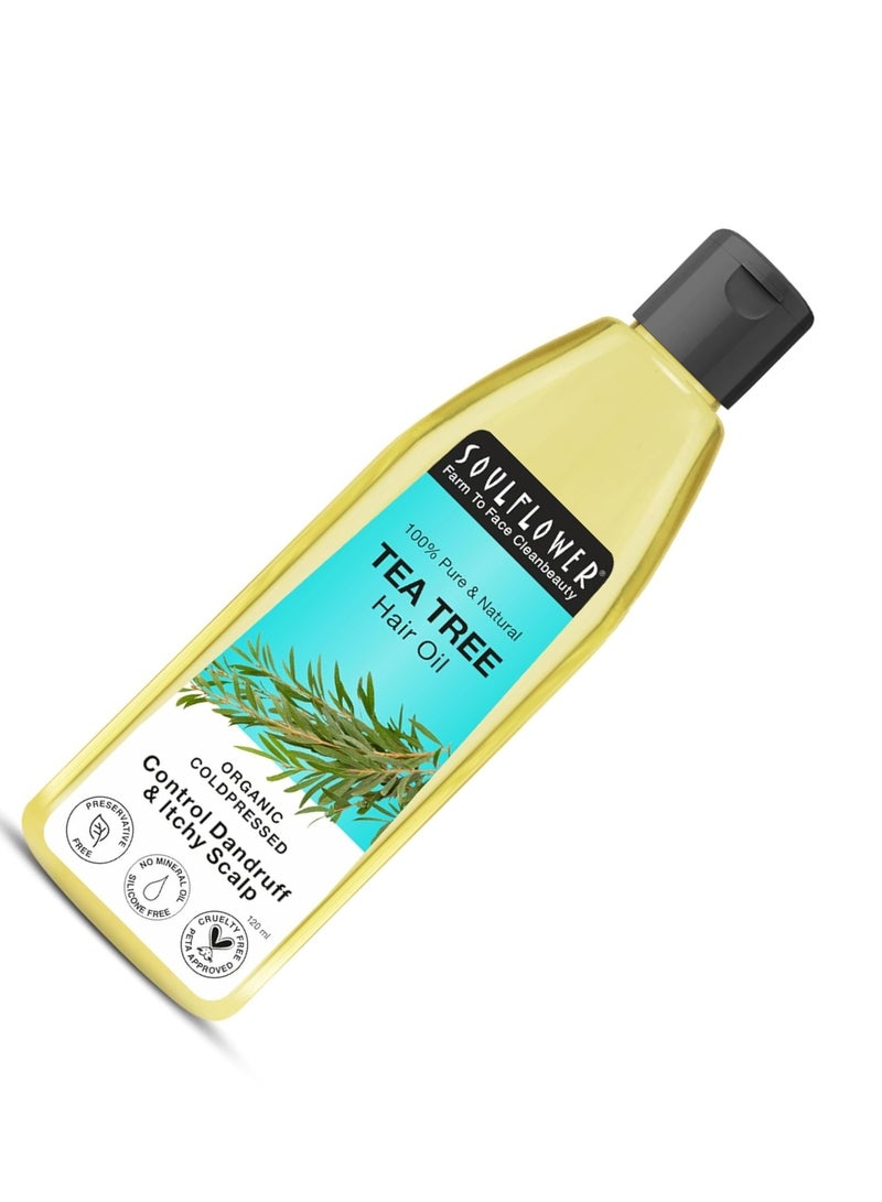 Soulflower Tea Tree Hair Oil | Hair Growth, Scalp Nourishment, Anti Dandruff | Pure, Natural, & Cold Pressed | Tea Tree Essential Oil, Castor, Sesame, Olive & Jojoba Oil | 120ml - Image 2