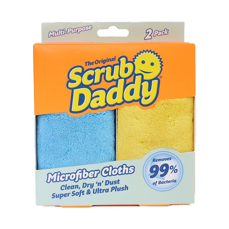 Scrub Daddy منشفة تنظيف ميكروفايبر سكراب دادي - مناشف متعددة الأغراض للمنزل، مناشف جافة ورطبة، مناشف ماصة للتلميع للمطبخ والحمام والسيارات والزجاج والمرايا - عبوة متعددة باللونين الأزرق والأصفر