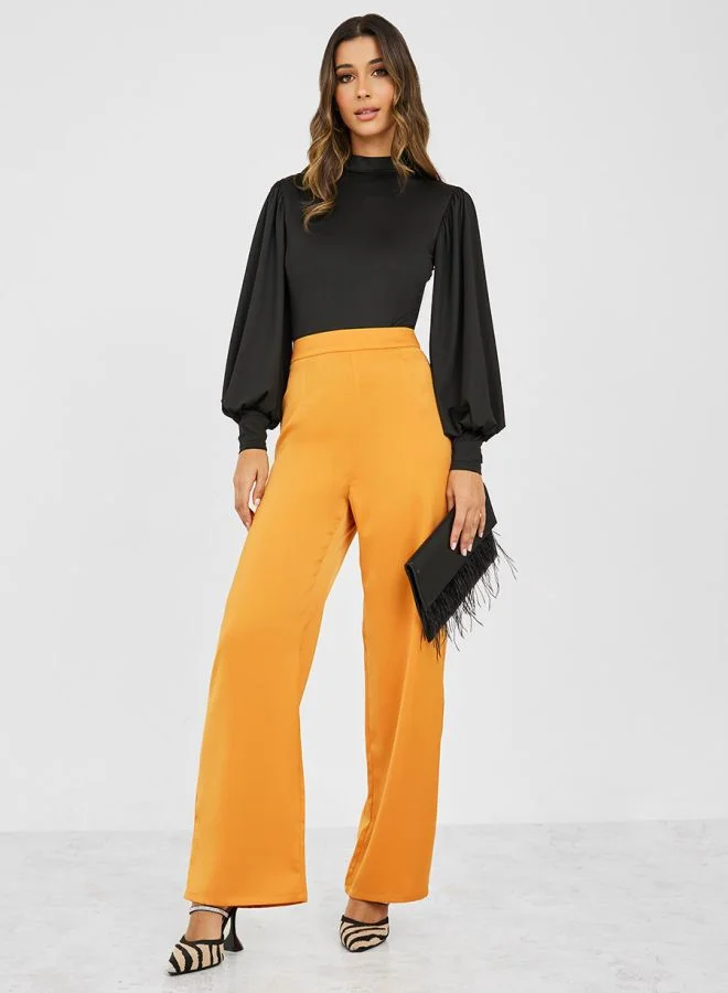 Styli Knitted Jersey High Neck Fitted Bodysuit