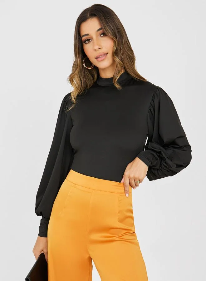 Styli Knitted Jersey High Neck Fitted Bodysuit