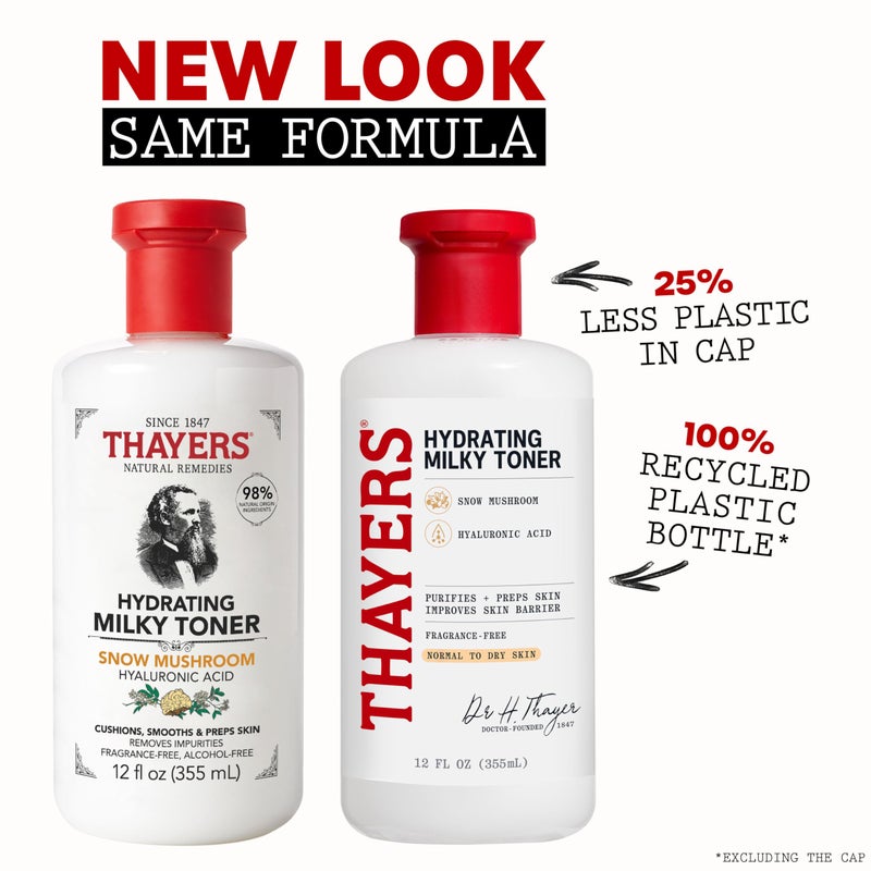 THAYERS تونر الوجه الحليبي من THAYERS للعناية بالبشرة مع فطر الثلج وحمض الهيالورونيك، تونر وجه طبيعي لطيف، للبشرة الجافة والحساسة، 355 مل قد يختلف التعبئة - Image 2