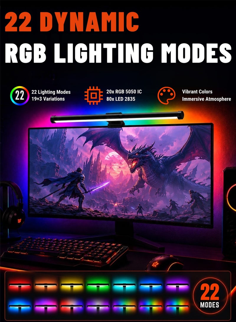 دراكلاو مصباح شاشة الكمبيوتر بإضاءة محيطية RGB ثلاثية الألوان متغيرة، إضاءة خالية من الوهج للشاشة، مصباح مكتب LED للقراءة الإلكترونية يعمل بمنفذ USB، تحكم باللمس - مناسب للمكتب/المنزل/الألعاب/المكاتب (400×23 مم) - Image 3
