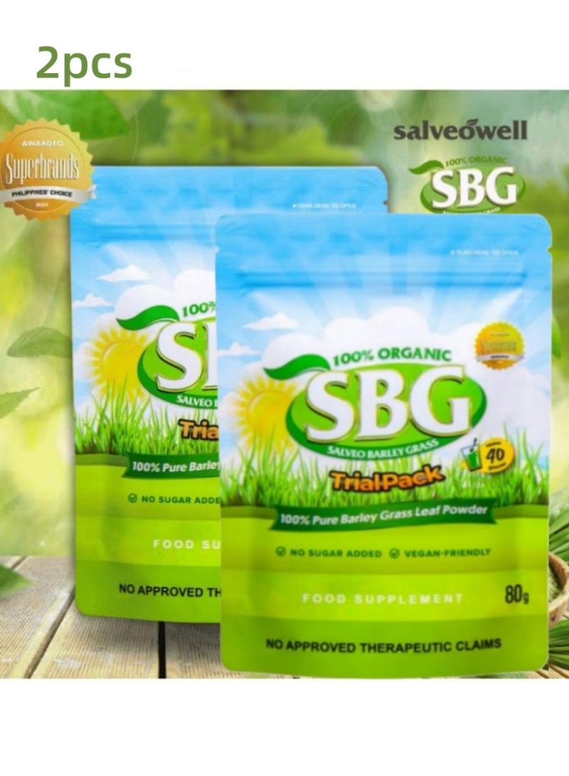 Salveowell 100% Pure Barley Grass Leaf Powder – 2 Packs (80g Each), Natural Superfood Rich in Nutrients, Vitamins & Antioxidants - Image 1