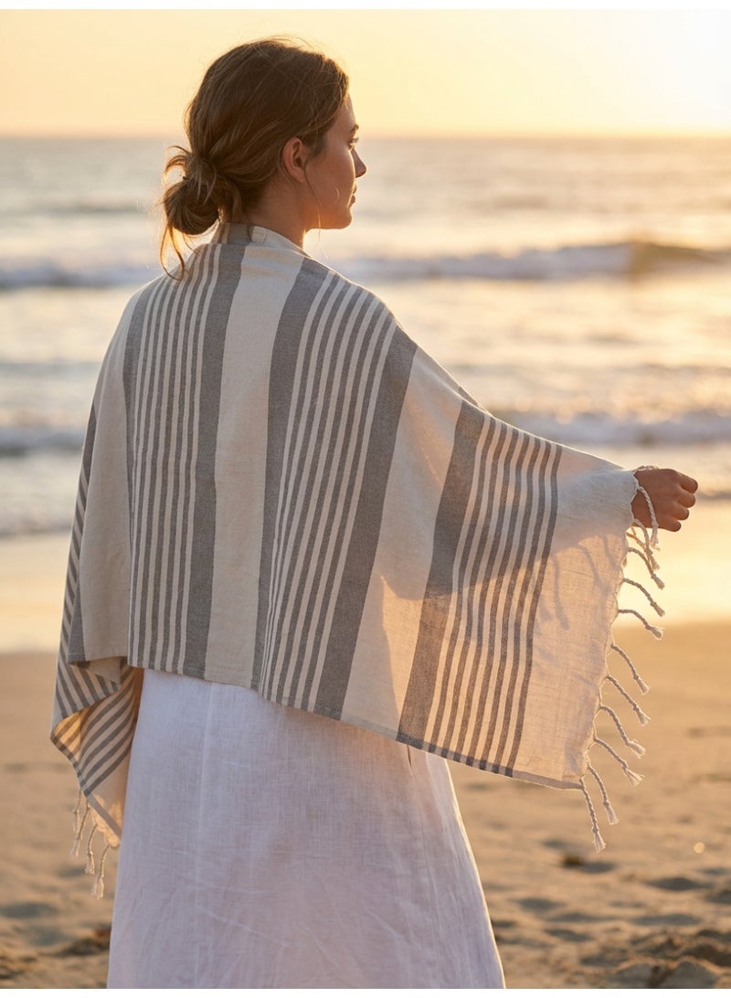 Ambrosia منشفة فوطا تركية بيج 90x180 سم من بولي قطن متعددة الاستخدامات، بطانية شاطئ ونزهة سريعة الجفاف، منشفة استحمام مسطحة مع حواف متدلية - Image 5