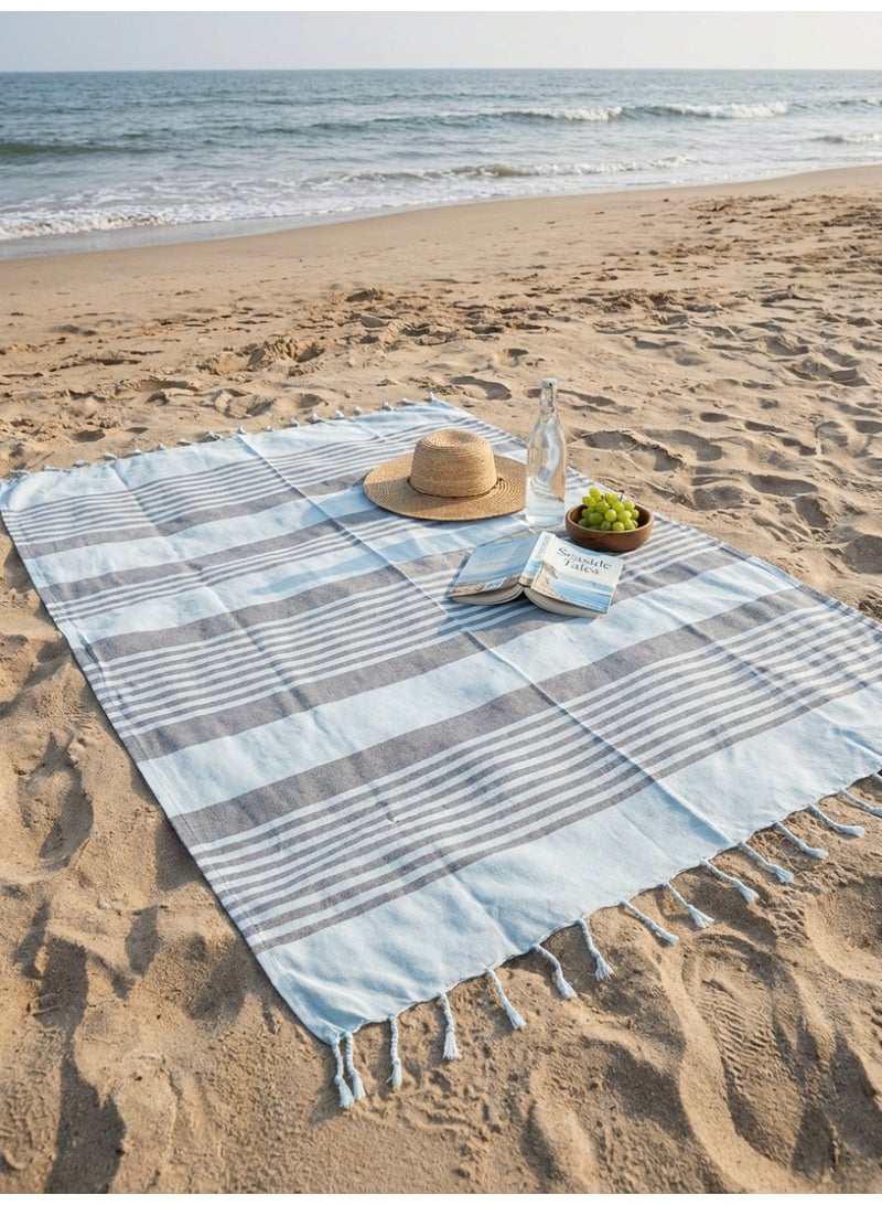 Ambrosia منشفة فوطا تركية بيج 90x180 سم من بولي قطن متعددة الاستخدامات، بطانية شاطئ ونزهة سريعة الجفاف، منشفة استحمام مسطحة مع حواف متدلية - Image 4