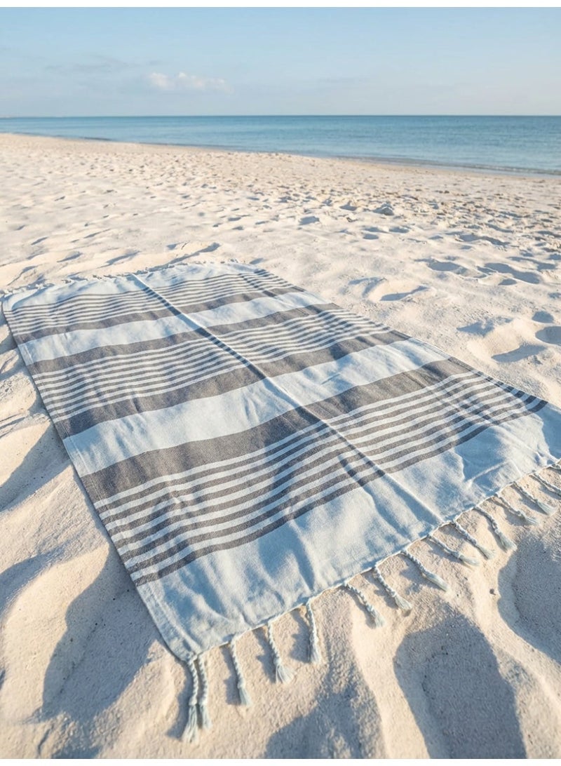 Ambrosia منشفة فوطا تركية بيج 90x180 سم من بولي قطن متعددة الاستخدامات، بطانية شاطئ ونزهة سريعة الجفاف، منشفة استحمام مسطحة مع حواف متدلية - Image 1