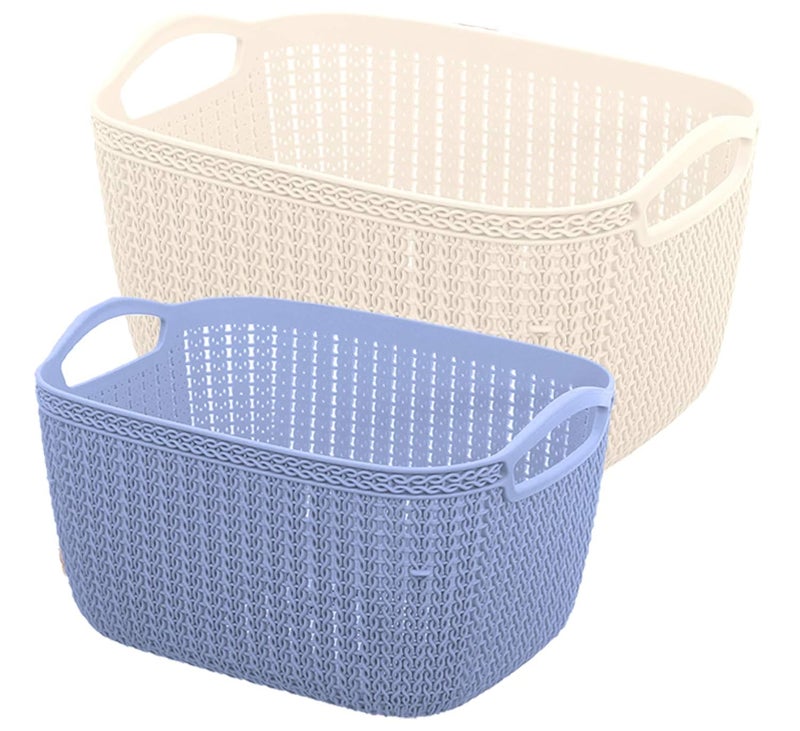 Kuber Industries Kuber Industries Unbreakable Plastic 2 Pieces Multipurpose Large and Medium Size Flexible Storage Baskets/Fruit Vegetable Bathroom Stationary Home Basket with Handles (Cream & Grey) -CTLTC39360  - Image 1