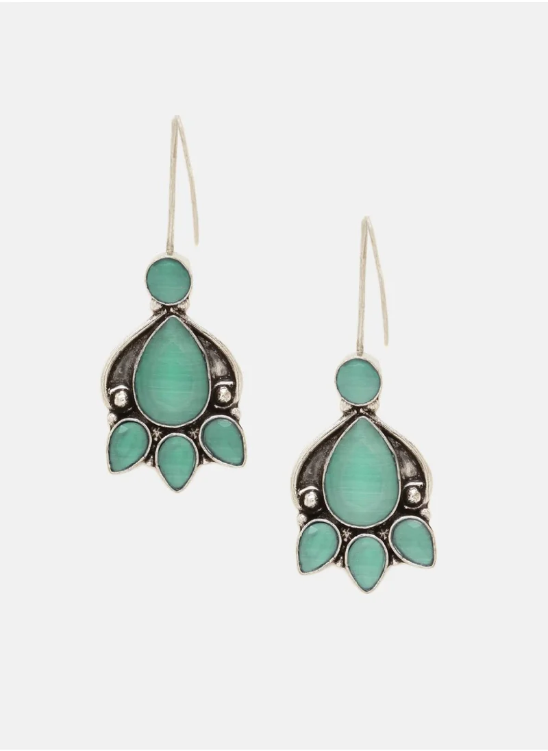 برياسي Plated Emerald Studded Oxidised Contemporary Drop Earrings