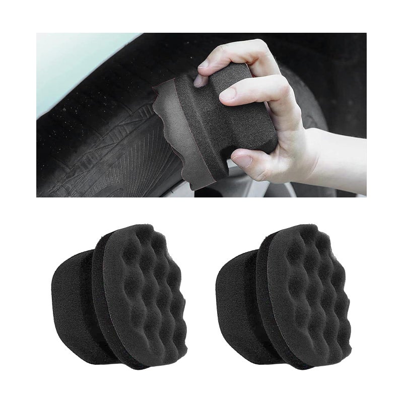 KVAEY 2 PCS Tire Dressing Applicator Pads Reusable Hex Grip Tire Shine Applicator Polishing Sponge Pads Wheel Tire Shine Detailing Foam for Most Vehicles Car Accessories Black 315 - Image 3