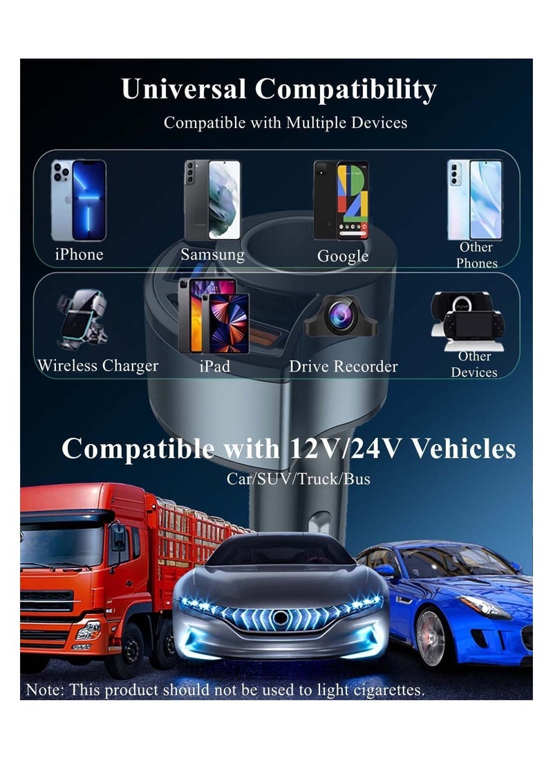 Multifunction Car Charger, 4 in1 Quick Charge 3.0 Cigarette Lighter Adapter, Car USB Charger Adapter Multi Port, 12V-24V Car Adapter Compatible with iPhone 14/13/12/11/XS/XR/8/7 iPad Samsung Dash Cam