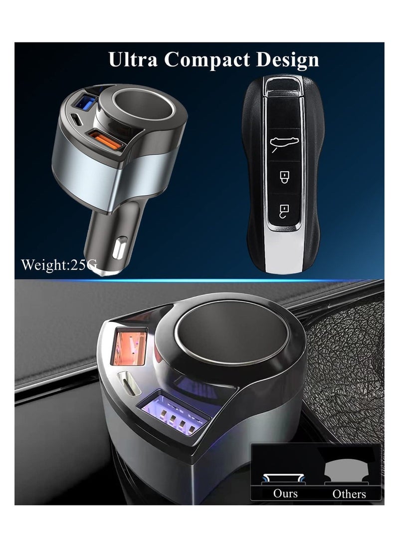 Multifunction Car Charger, 4 in1 Quick Charge 3.0 Cigarette Lighter Adapter, Car USB Charger Adapter Multi Port, 12V-24V Car Adapter Compatible with iPhone 14/13/12/11/XS/XR/8/7 iPad Samsung Dash Cam