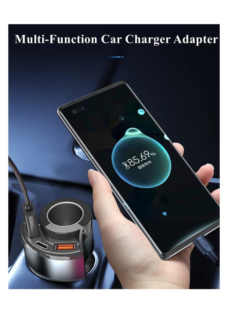 Multifunction Car Charger, 4 in1 Quick Charge 3.0 Cigarette Lighter Adapter, Car USB Charger Adapter Multi Port, 12V-24V Car Adapter Compatible with iPhone 14/13/12/11/XS/XR/8/7 iPad Samsung Dash Cam