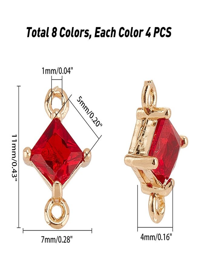 CHGCRAFT 32pcs 8 Colors Transparent Glass Links Connectors Rhombus Connectors Faceted Charms Bracelet Accessories Links with Brass Findings for Jewellery Crafting 0.43x0.28x0.16inch - Image 2