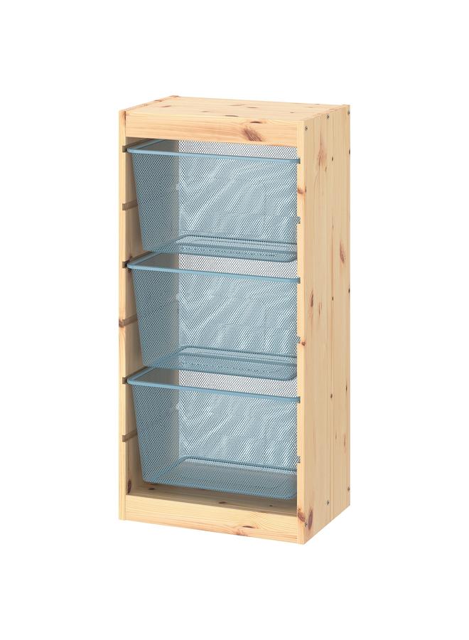 Zaboon Storage combination, light white stained pine/grey-blue, 44x30x91 cm - Image 1