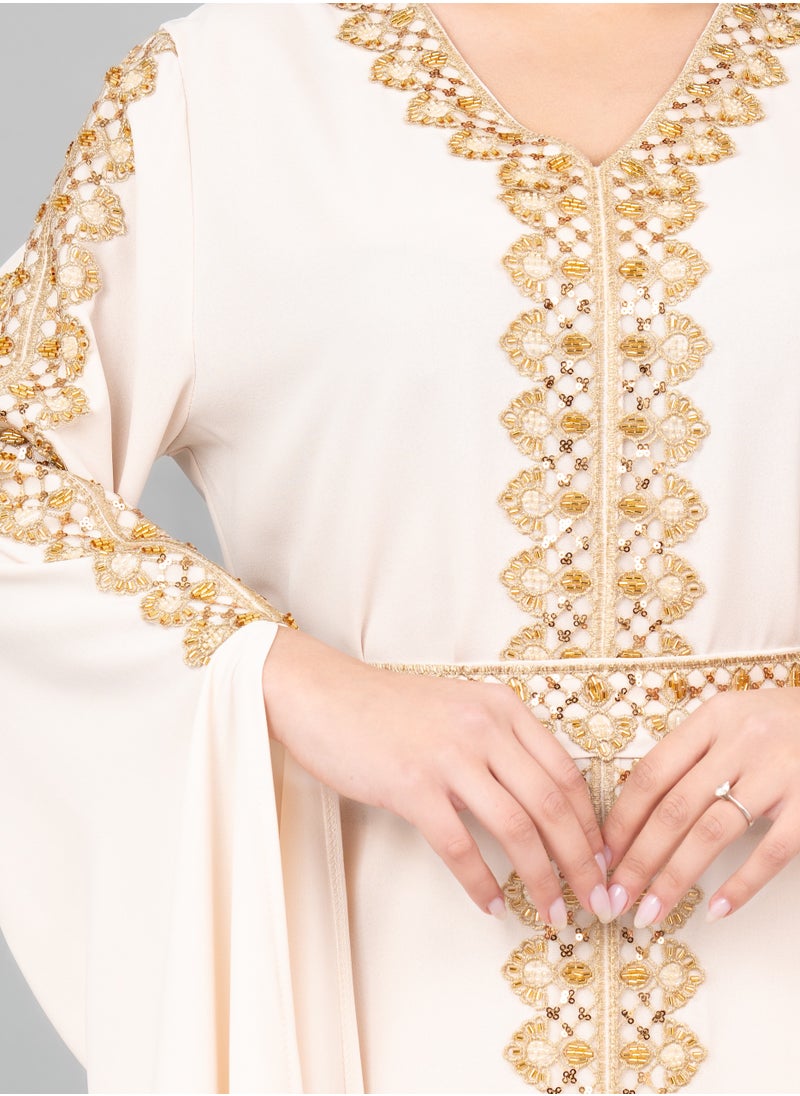 IKKXA Royal Luxe Belted Kaftan IK2022 Beige  - Image 2