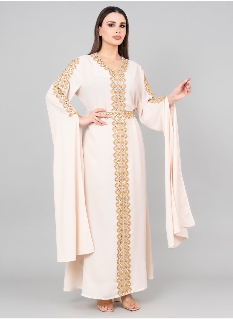 IKKXA Royal Luxe Belted Kaftan IK2022 Beige  - Image 1