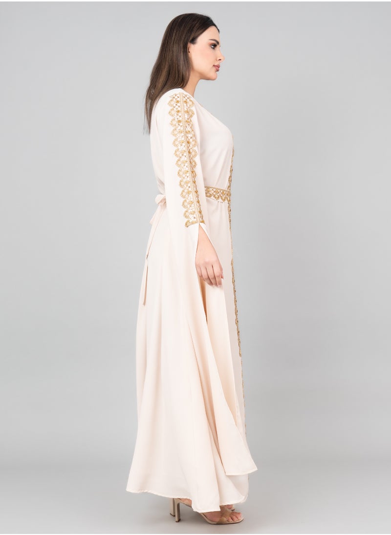 IKKXA Royal Luxe Belted Kaftan IK2022 Beige  - Image 3