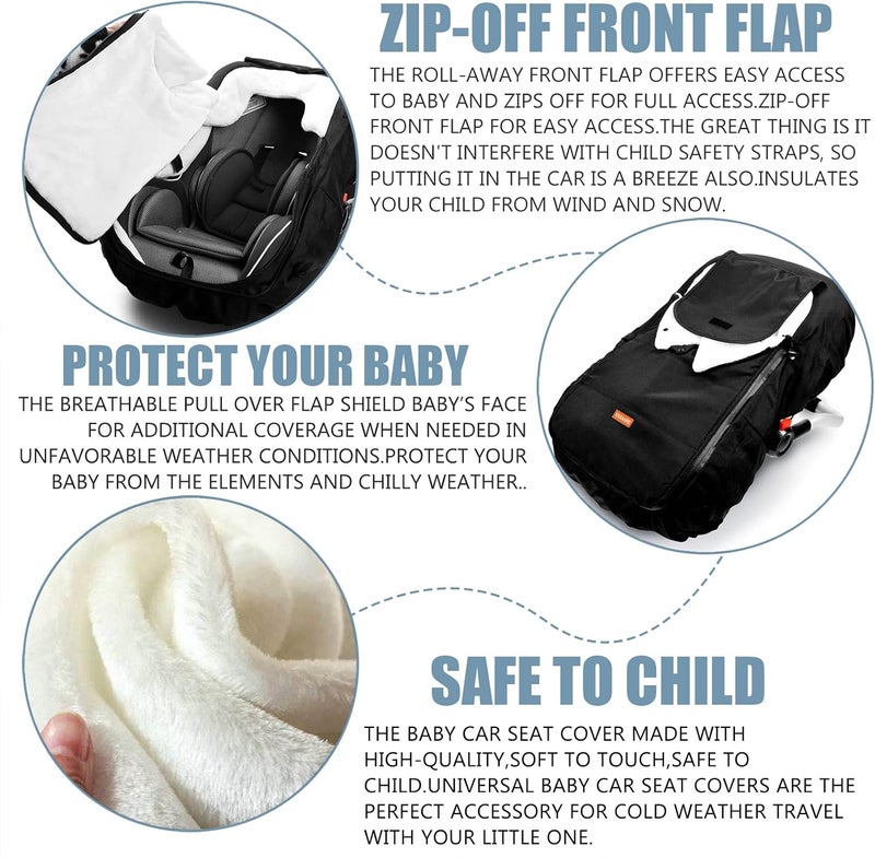 Vaxaape Baby Car Seat CoverCar Seat Covers for BabiesWinter ProtectorUniversal Winter Car Seat Cover for Infant Boys GirlsWarm and CozyCar Seat Covers for Infant Car SeatBlack - Image 4