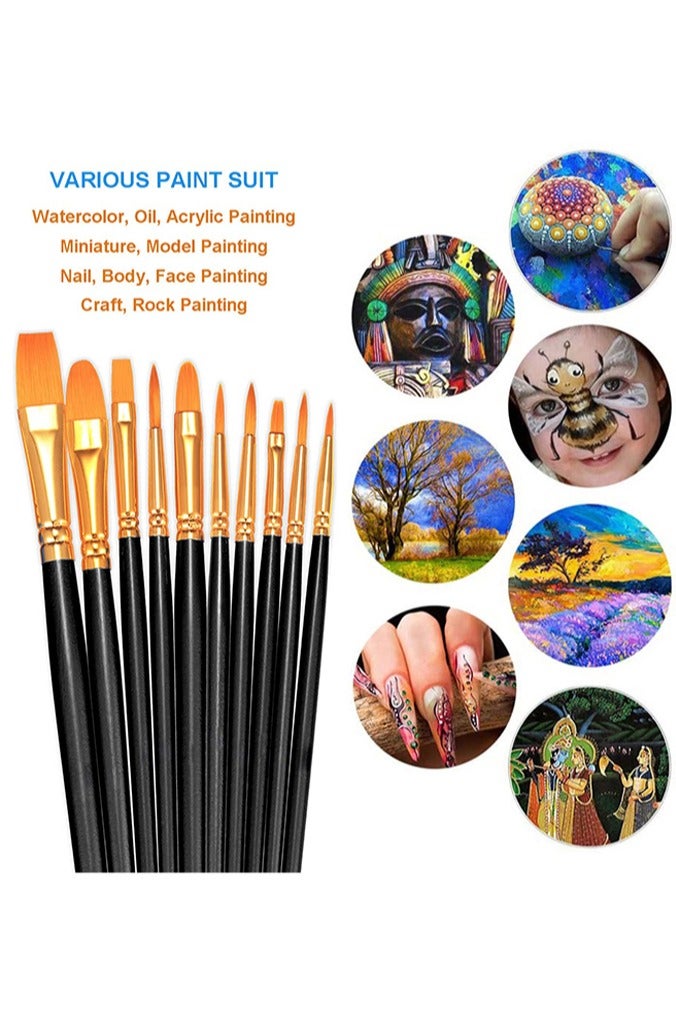 بوفان 2 حزمة 20 قطعة دائرية بطرف مستدير فرشاة طلاء فنان نايلون طلاء أكريليك فرش زيت أكريليك ماء، وجه مسمار الفن، التفاصيل المصغرة والتلوين الصخري، الأسود - Image 2