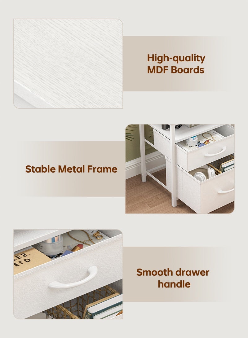 Lafulaifu طاولة سرير عصرية مع رف مفتوح، طاولة جانبية بيضاء، طاولة متينة لغرفة المعيشة، طاولة سرير لغرفة النوم مع درجين من القماش. - Image 3