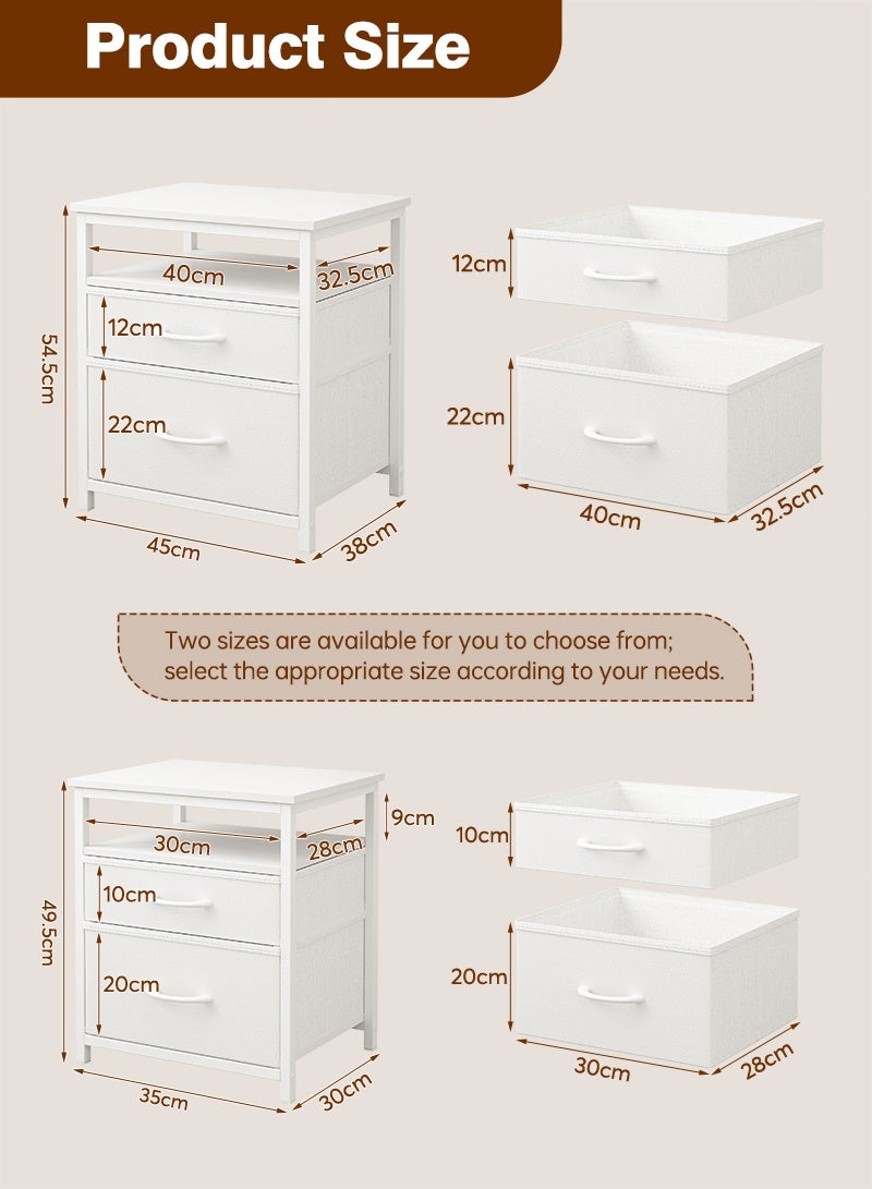 Lafulaifu طاولة سرير عصرية مع رف مفتوح، طاولة جانبية بيضاء، طاولة متينة لغرفة المعيشة، طاولة سرير لغرفة النوم مع درجين من القماش. - Image 2