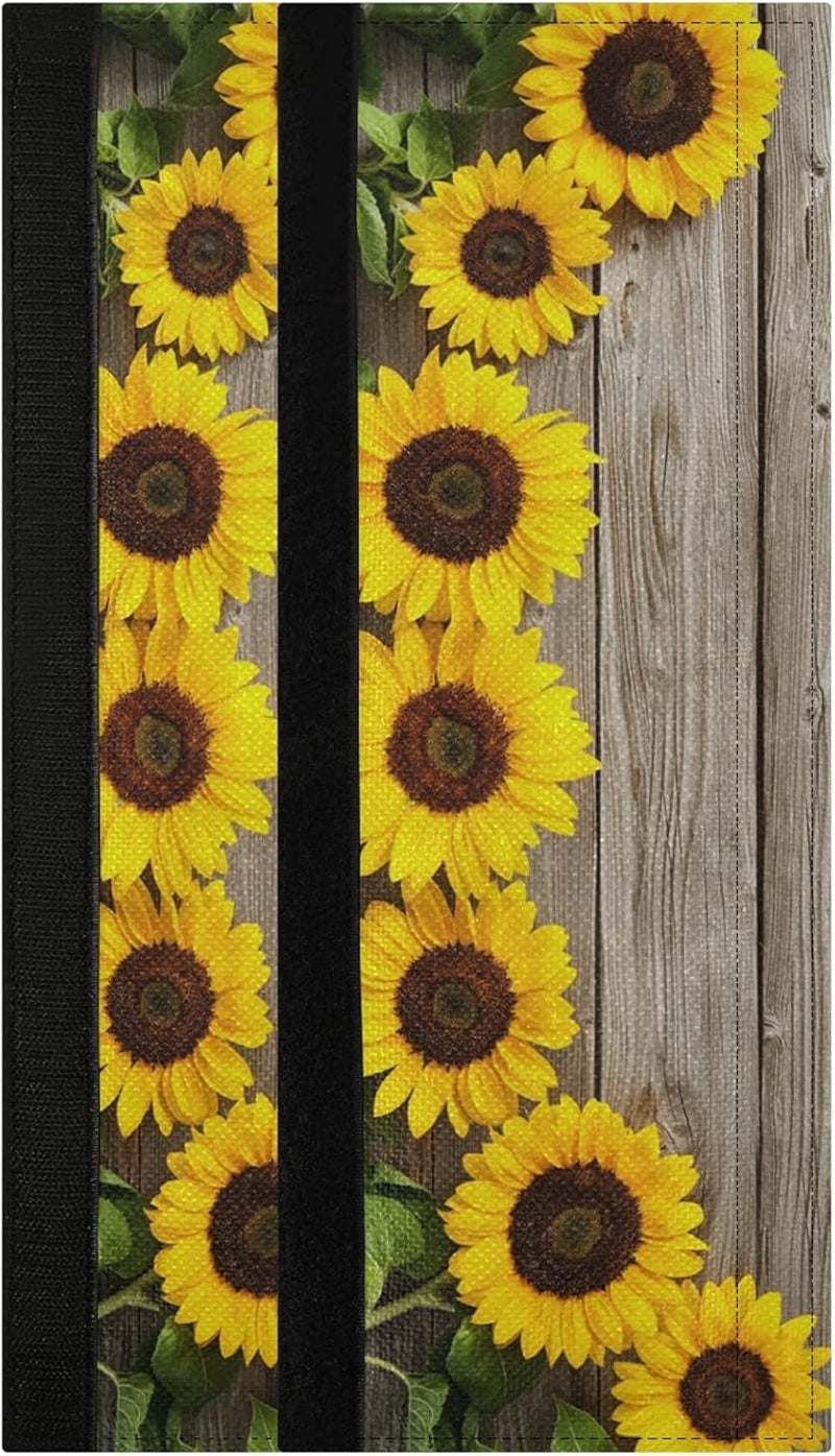 Oarencol Sunflower Refrigerator Door Handle Covers Set of 2 Yellow Floral Wooden Kitchen Appliance Decor for Fridge Oven Dishwasher - Image 1