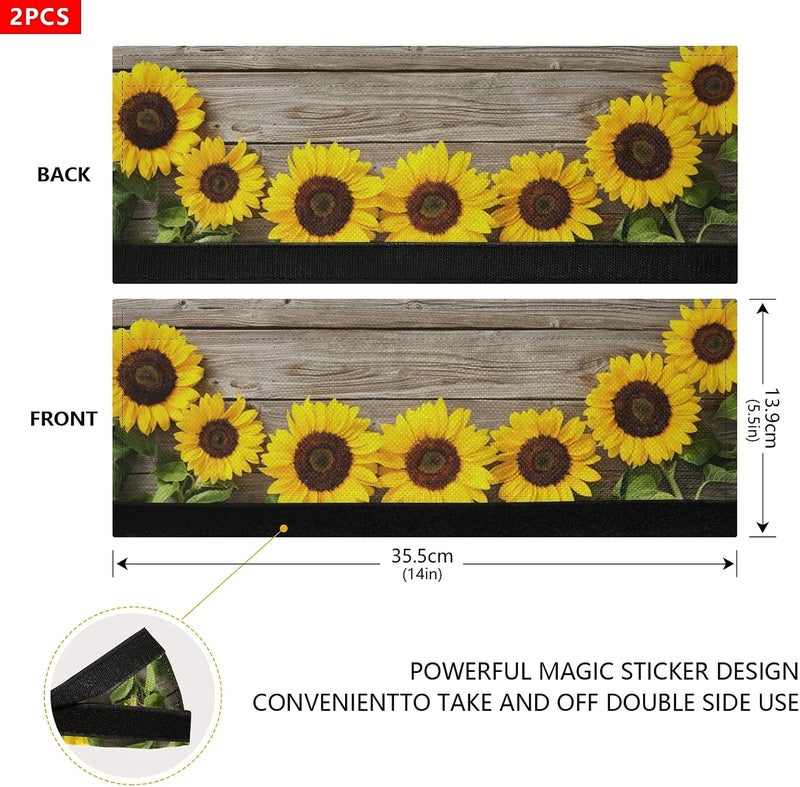 Oarencol Sunflower Refrigerator Door Handle Covers Set of 2 Yellow Floral Wooden Kitchen Appliance Decor for Fridge Oven Dishwasher - Image 4