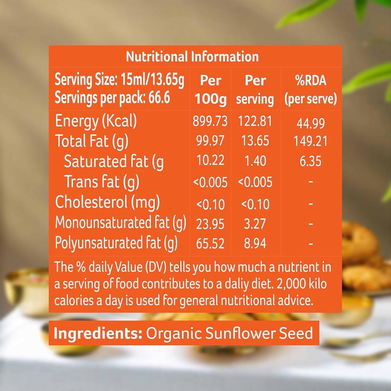 Organic Tattva زيت عباد الشمس العضوي من أوريغانيك تاتفا 1 لتر - معصور على البارد، زيت طهي غير مكرر - Image 2