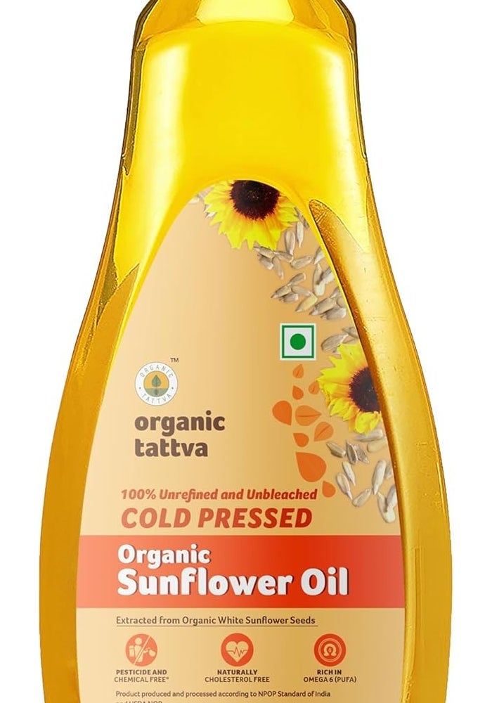 Organic Tattva زيت عباد الشمس العضوي من أوريغانيك تاتفا 1 لتر - معصور على البارد، زيت طهي غير مكرر - Image 1